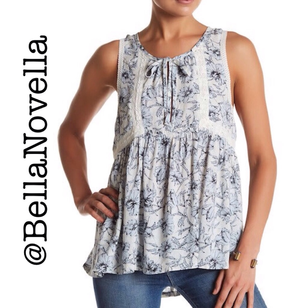 🔴 Boho Floral & Lace sleeveless Top sz XS/2 NEW